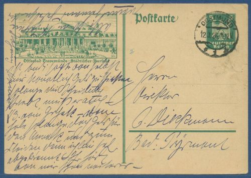 Dt. Reich 1926 Adler Bildpostkarte Travemünde P 164 /022 gebraucht (X41301)