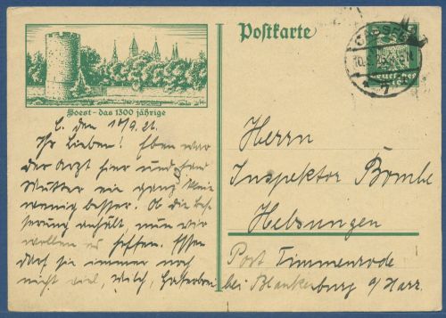 Dt. Reich 1926 Adler Bildpostkarte Soest P 164 /021 gebraucht (X41293)