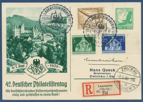 Dt. Reich 1936 Philatelistentag Privatpostkarte PP 142C3 /03 SST (X41393)