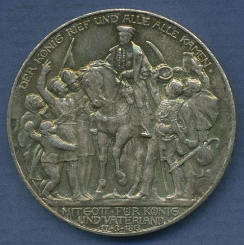 Preußen 3 Mark 1913 A, 100 Jahre Befreiungskriege, J 110 vz/st (m6862)
