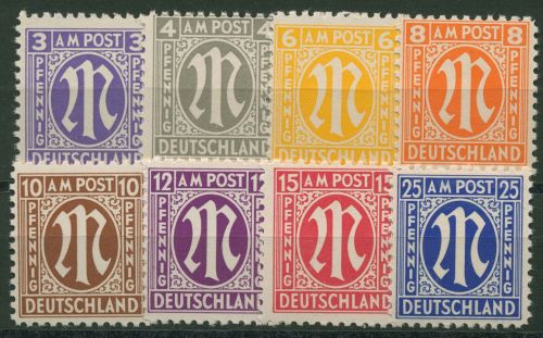 Bizone 1945 AM-POST Amerik. Druck Papier x komplett 8 Werte 1/9 x postfrisch
