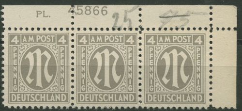 Bizone 1945 AM-POST Amerik. Druck mit Plattennummer 2 z Pl.-Nr. oben postfrisch