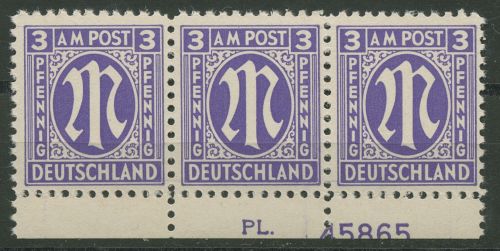Bizone 1945 AM-POST Amerik. Druck mit Plattennummer 1 x Pl.-Nr. unten postfrisch