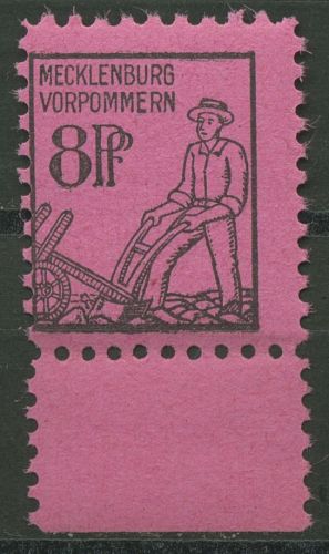 SBZ Mecklenburg-Vorpommern 1945 Freimarke mit Unterrand 12 UR postfrisch