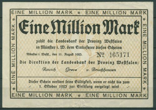 Westfalen Münster 1 Mio Mark 1923 ohne Serie, Keller 5582 a, gebraucht (K1839)