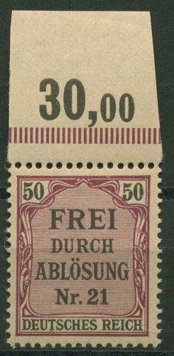 Deutsches Reich Dienst 1903 für Preußen mit Platte Oberrand D 8 P OR postfrisch