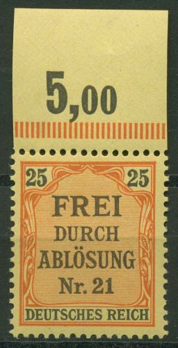 Deutsches Reich Dienst 1903 für Preußen mit Platte Oberrand D 6 P OR postfrisch
