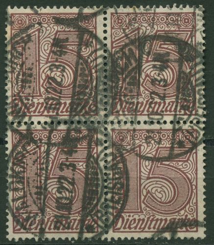 Dt. Reich Dienst 1920 ohne Ablösungsziffer D 25 4er-Block gestempelt