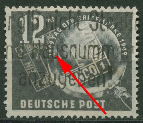 DDR 1949 Tag der Briefmarke mit Plattenfehler 245 F 17 gestempelt