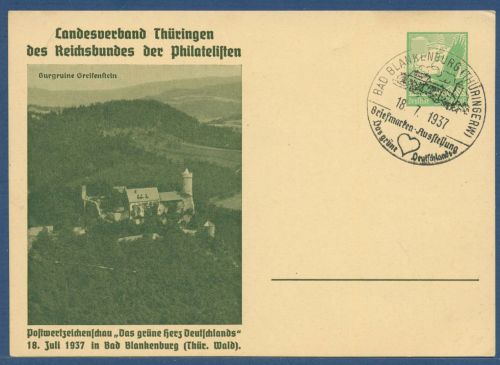 Dt. Reich 1937 Bad Blankenburg Postkarte PP 142C12 SST (X41444)