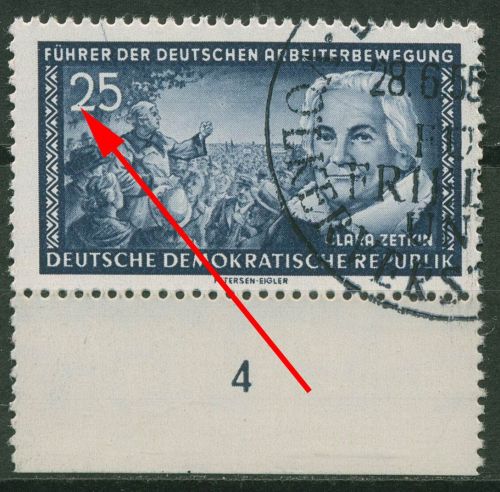 DDR 1955 Führer d. Arbeiterbewegung mit Plattenfehler 476 F 49 mit Sonderstempel