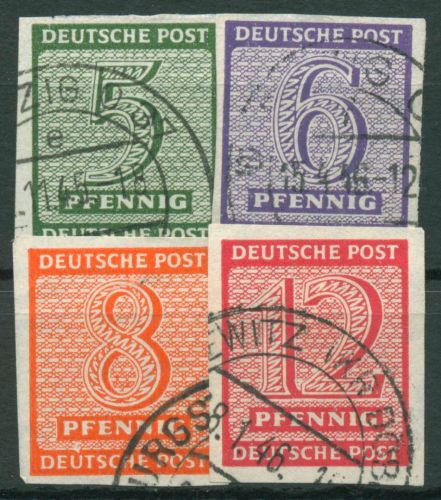 SBZ West-Sachsen 1945 Freimarken Ziffern mit WZ X 116/19 X gestempelt