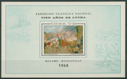 Kuba 1968 Briefmarkenausstellung Bayamo Gemälde Block A 31 postfrisch (C66129)