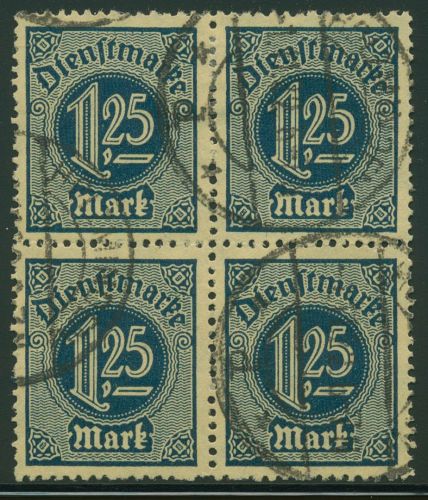 Dt. Reich Dienst 1920 ohne Ablösungsziffer D 31 4er-Block gestempelt geprüft