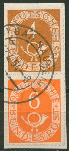 Bund 1951 Posthorn Zusammendruck S 1 gestempelt, Briefstück