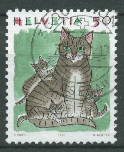 Schweiz 1990 Tiere Katzen Hauskatze 1414 gestempelt