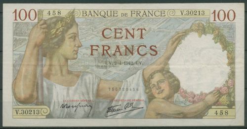 Frankreich 100 Francs 1942. Sully, KM 94 leicht gebraucht (K1711)