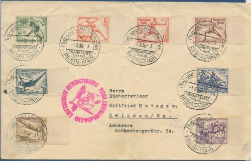Zeppelin LZ 129 Olympiafahrt 1936 Brief mit Dt. Reich 609/16, gefaltet (SG40481)