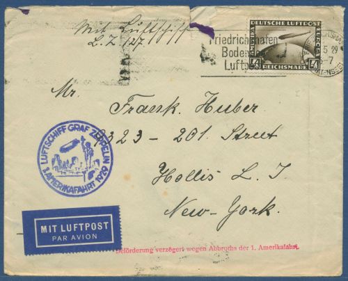 Zeppelin LZ 127 1. Amerikafahrt 1929 Brief mit Dt. Reich 424, Mängel (X41494)