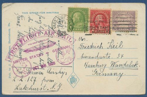 Zeppelin LZ 127 Amerikafahrt 1928 Post der USA, AK von Harrisburg (X41495)