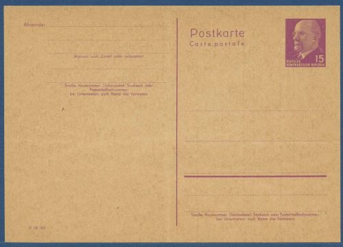 DDR 1961 Walter Ulbricht Postkarte P 72 ungebraucht (X41507)