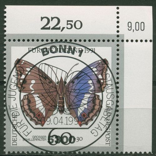 Bund 1991 Jugend: Schmetterlinge 1514 KBWZ BONN SST gestempelt
