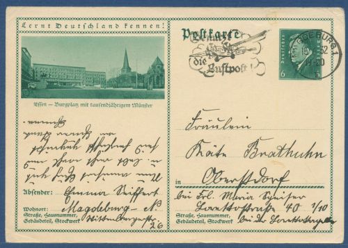 Dt. Reich 1932 Bildpostkarte Essen Burgplatz P 202 /012 gebraucht (X41431)