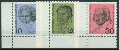 Bund 1970 Beethoven Hegel Hölderlin 616/18 Ecke 3 unten links postfrisch (E205)