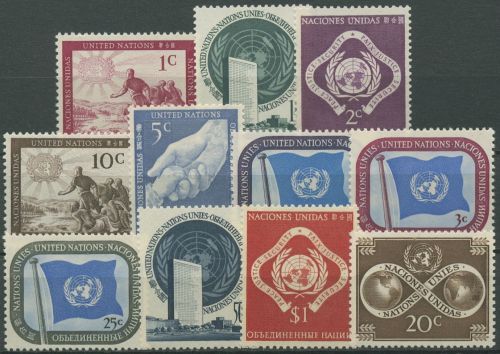UNO New York 1951 Freimarken Symbole Flaggen 1/11 postfrisch