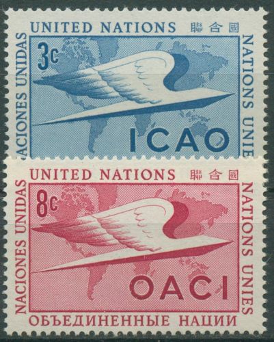 UNO New York 1955 Zivilluftfahrt ICAO Weltkarte 35/36 postfrisch