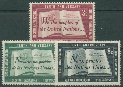 UNO New York 1955 10 Jahre Vereinte Nationen Präambel d. Charta 39/41 postfrisch