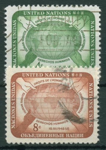 UNO New York 1958 Tag der Menschenrechte Weltkarte 74/75 gestempelt