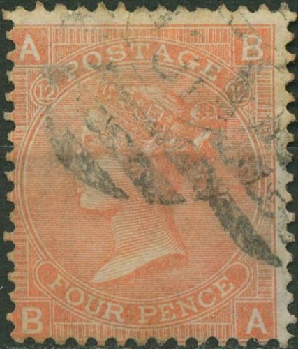 Großbritannien 1865 Königin Victoria 4 Pence, 24 Platte 12 gestempelt