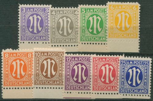 Bizone 1945 AM-POST: Amerikanischer Druck Unterrand 1/9 z UR postfrisch