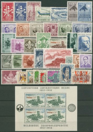 Belgien 1957 Jahrgang komplett (1054/90, Block 25) postfrisch (SG40508)