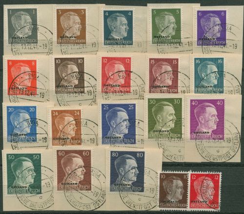 Ostland 1941 Freim. Hitler Aufdruck Ostland 1/20 gestempelt, meist Briefstücke