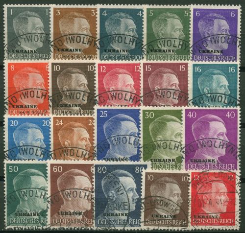 Ukraine 1941 Freimarken Hitler mit Aufdruck Ukraine 1/20 gestempelt