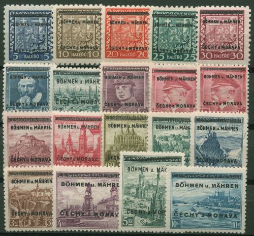 Böhmen und Mähren 1939 Marken mit Aufdruck 1/19 postfrisch signiert