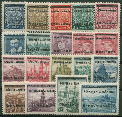 Böhmen und Mähren 1939 Marken mit Aufdruck 1/19 mit Falz