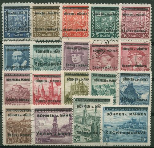 Böhmen und Mähren 1939 Marken mit Aufdruck 1/19 gestempelt