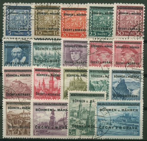 Böhmen und Mähren 1939 Marken mit Aufdruck 1/19 gestempelt signiert