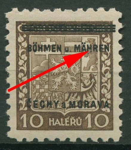 Böhmen & Mähren 1939 Freimarke mit Aufdruckfehler 2 IV postfrisch