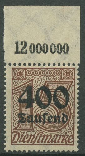 Deutsches Reich Dienstmarken 1923 mit Platten-Oberrand D 94 P OR postfrisch