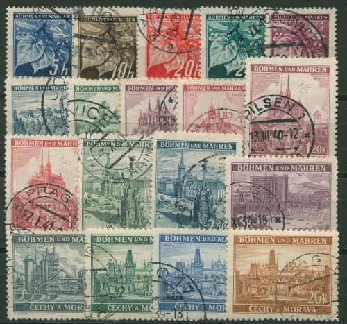 Böhmen und Mähren 1939 Lindenzweig und Landschaften 20/37 gestempelt