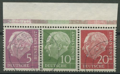 Bund 1960 Heuss/Ziffer (WZ lg.) Zusammendruck Oberrand W 20 YII OR TOP-Stempel