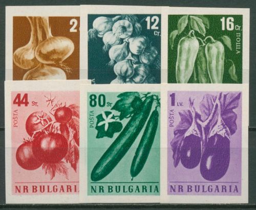 Bulgarien 1958 Gemüse Knoblauch, Paprika, Aubergine 1079/84 B postfrisch