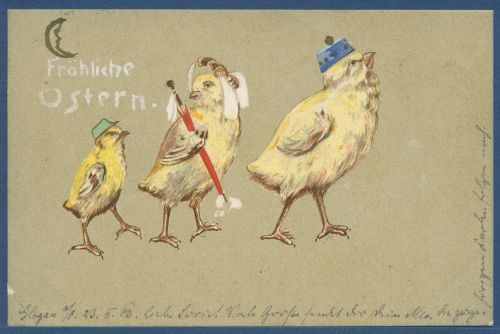 Fröhliche Ostern Küken Familie beim Spaziergang, gelaufen 1902 (AK5625)