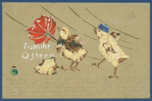 Fröhliche Ostern Küken im Sturm, gelaufen 1902 (AK5621)