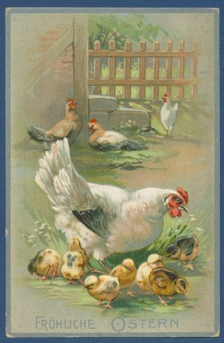 Fröhliche Ostern Henne mit Küken Prägekarte, gelaufen 1911 (AK5617)