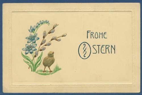 Frohe Ostern Küken Weidenkätzchen Prägekarte, gelaufen 1911 (AK5613)